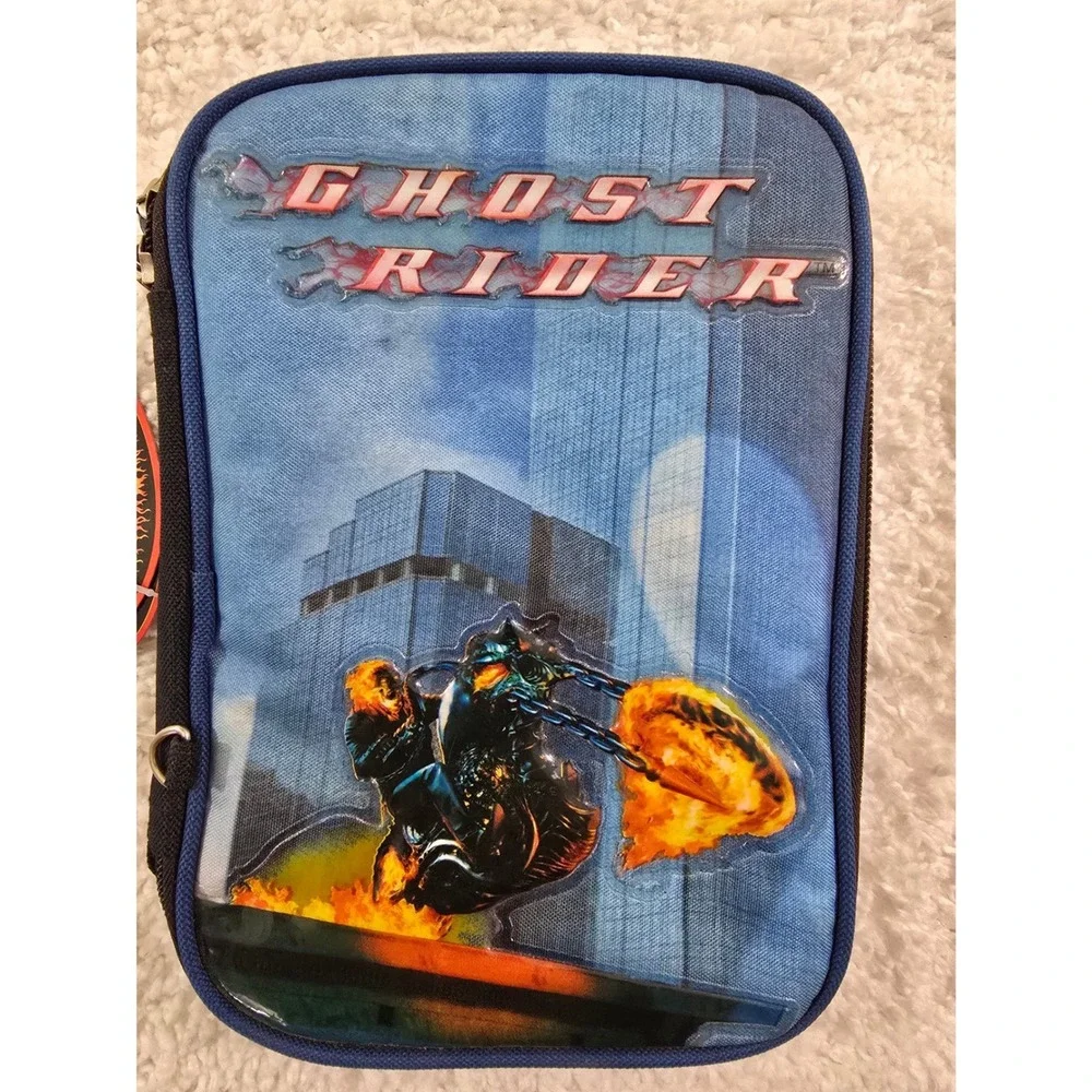 Marvel Ghost Rider Pencil Case Organizer Blue Black 2008 Marvel MovieGRCL202 NWT